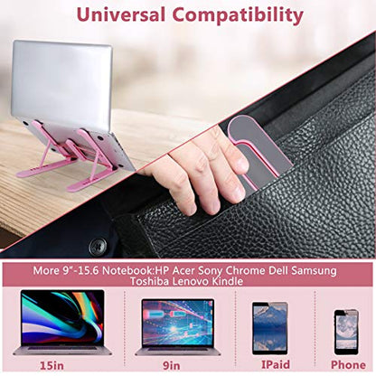 pidien Portable Laptop Stand PLS-08 Foldable Adjustable Aluminum Riser 1 Count Pink