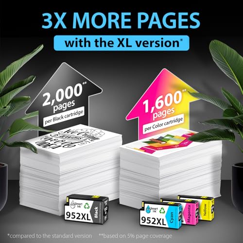 Smart Ink 952 952XL 4-Pack Inkjet Ink Water-Based Black/Cyan/Magenta/Yellow