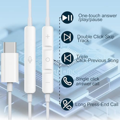 Docutca 2 Pack USB C Headphones Docutca-TC-2PC Wired Earbuds In-Ear Audio Earphone