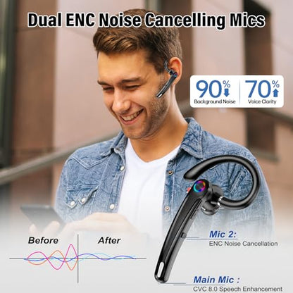 Atheewon U8 Bluetooth Headset V5.4 Wireless Earpiece with Noise Cancelling Dual Microphone