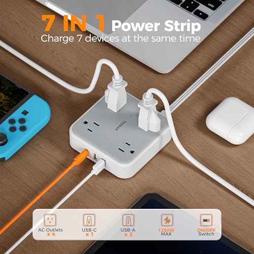 TESSAN 5FT TS-102-C-SP 4 Outlets 3 USB Ports Surge Protection