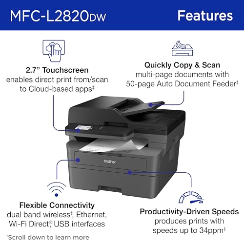 Brother MFC-L2820DW 1200 x 1200 Dots Per Inch Monochrome Multifunction Laser Printer