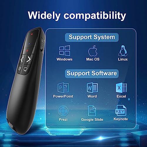 VILNIU WP37-R Wireless Presentation Clicker - Ergonomic Remote Control for PPT Presentations
