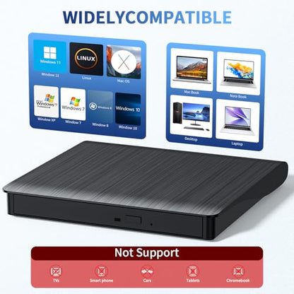 LLMHHKYK Portable External Blu-ray Drive XD021-1 USB 3.0 Type A & C Black