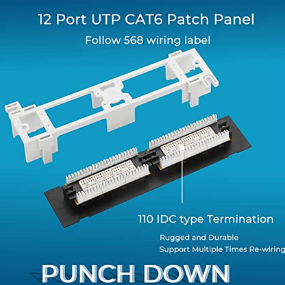 Rapink 12 Port Cat6 Patch Panel 10G Support Network Patch Panel UTP 10-Inch Wall Mount 1U