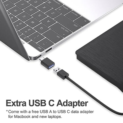 ORIGBELIE Portable External CD/DVD Drive BT524 USB 3.0 24x CD 8x DVD