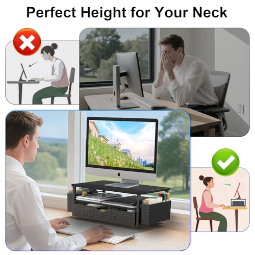 Spacrea 14.2 x 10.2 x 5.9 inches SP-D3-4 Monitor Stand Riser Black Metal and Wood