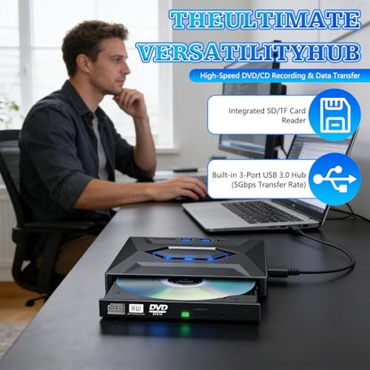 Linyuant External Blu-ray Drive BD/DVD/CD Optical Writer USB-A/USB-C