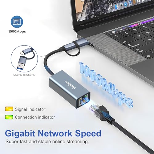 Denlane USB 3.0 to USB Type-C Ethernet Adapter 1000Mbps Dual Port
