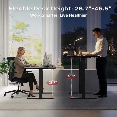 Huuger 47.2 x 23.6 Inch Electric Standing Desk with Built-in Outlets, Height Adjustable, Black, New