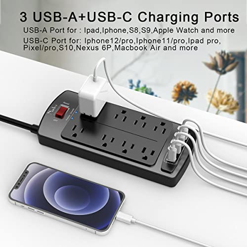 Nuetsa Power Strip HC29U56 8 Outlets 4 USB Ports 125V 13A Rectangle Black Surge Protector