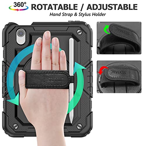 SEYMAC Stock Case for iPad Mini 6/7 2021/2024 with Built-in Screen Protector, 360° Rotating Stand, Black