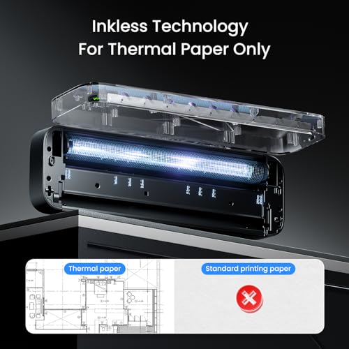 TATTMUSE Portable A282M-BK Thermal Printer Monochrome Bluetooth Wireless Inkless