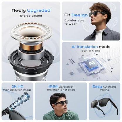 XO Simple is Beauty GS01 Bluetooth Smart Glasses 1920x1080 Digital Display 2cm Water Resistant