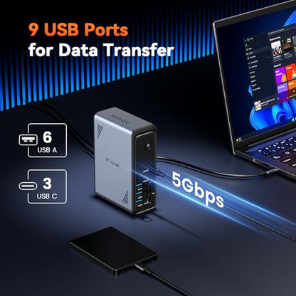 TobenONE 18-in-1 USB-C Docking Station Triple 4K@60Hz 3 HDMI 9 USB Ports Gigabit Ethernet PD3.0