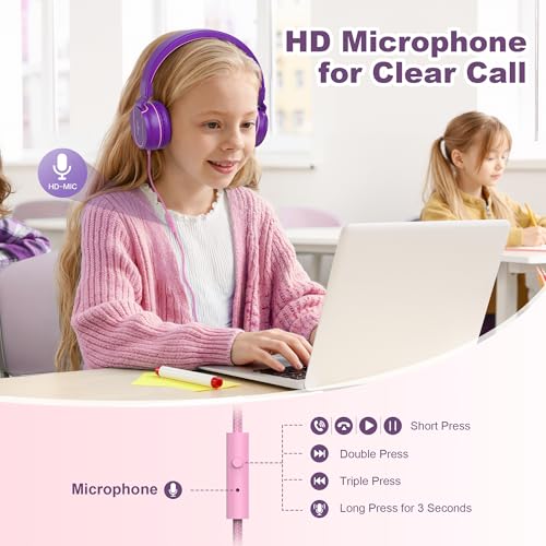 AILIHEN I35-PP Wired Headphones 93dB Volume Limiter On-Ear Headphones for Kids
