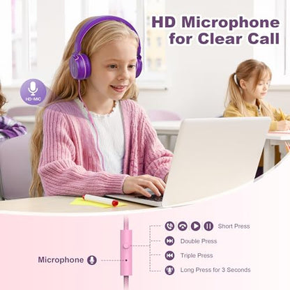 AILIHEN I35-PP Wired Headphones 93dB Volume Limiter On-Ear Headphones for Kids
