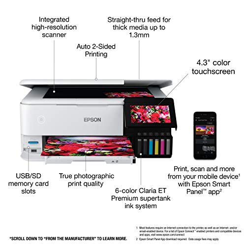 Epson EcoTank ET-8500 4800x1200 Inkjet Printer, All-in-One Photo Printer, Wireless, Color Output
