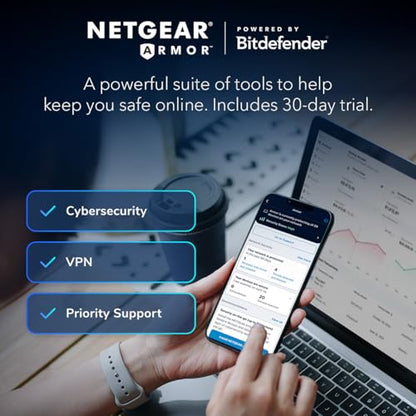 NETGEAR Orbi 770 Series Tri-Band WiFi 7 Mesh Network System (RBE773) - Router + 2 Satellite Extenders, Security Features, Up to 11Gbps, Covers up to 8,000 sq. ft., 100 Devices, 2.5 Gig Internet Port