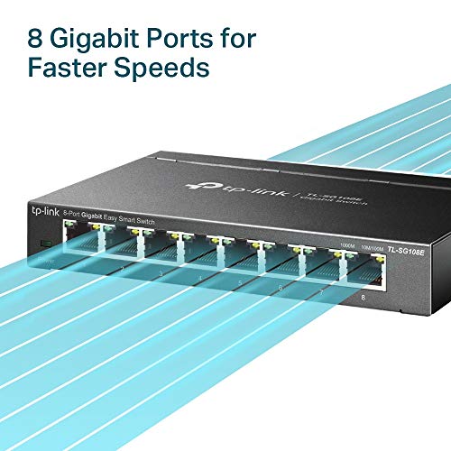 TP-Link 8 Port Gigabit Switch TL-SG108E | 1000 Watts | 9V DC | RJ45 Interface | Up to 40°C | 3 Layers | Black Metal