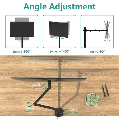WALI M001XL Single Mount for Tabletop Mounting, Max Screen Size 32 inches, Max Weight 22 lbs, Adjustable Arm, Black
