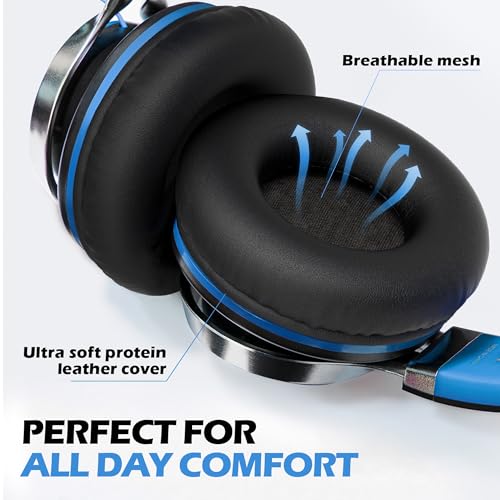 AILIHEN C8-003 Wired On-Ear Headphones with Microphone, Volume Control, 32 Ohm Impedance, 20Hz - 20KHz Frequency Response, Sound Isolation, 3.5mm Jack, Lightweight Design, Collapsible, Black Blue