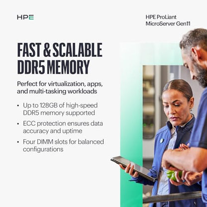 Hewlett Packard Enterprise ProLiant MicroServer Gen11 1TB HDD, 16GB Memory, 3.7GHz Processor, Tower Server