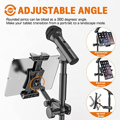JUBOR Tablet Holder for Microphone Stand - JBST028 - Adjustable 360° Rotation - Black - Clamp Mount