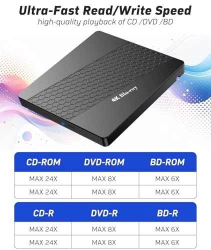 XRTFORE 5.7"x5.4" External 4K Drive USB 3.0 Optical Drive
