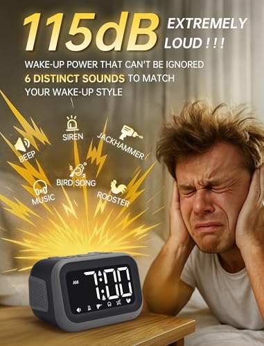 Acedeck Large L01 Digital Alarm Clock 115dB 4.2in LED Display Corded Electric