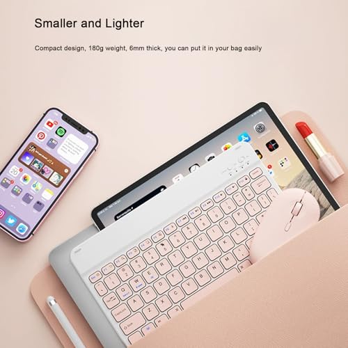 LOOBOAKY Wireless Keyboard QWERTY 78 Keys Pink Ergonomic Bluetooth Rechargeable for Tablets