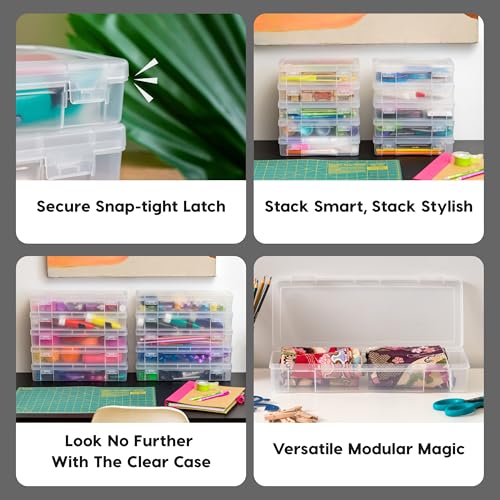 IRIS USA 5.13"L x 8.5"W x 2"H Plastic Storage Cases, 10-Pack, Medium, Modular Craft Container