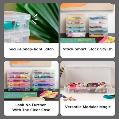 IRIS USA 5.13"L x 8.5"W x 2"H Plastic Storage Cases, 10-Pack, Medium, Modular Craft Container