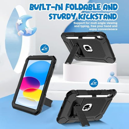 BMOUO iPad Case 10.9 Inch A2696/A2757/A2777/A3355/A3356 Heavy Duty Shockproof Enclosure