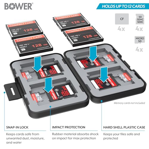 Bower SCS-MW4 Memory Card Case | Water Resistant | 12 Card Capacity | Heavy Duty Protection | Black