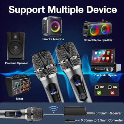 oxxyeeKS Wireless Microphone System Dual Handheld 2.4GHz Receiver HD30