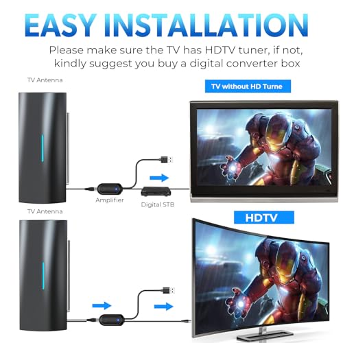 Qboy Indoor TV Antenna 1000 Miles Range 17 Ohm Black