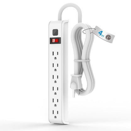TiFFCOFiO 4 ft Surge Protector Power Strip 6 Outlets 600 Joules 15A 120 Volts