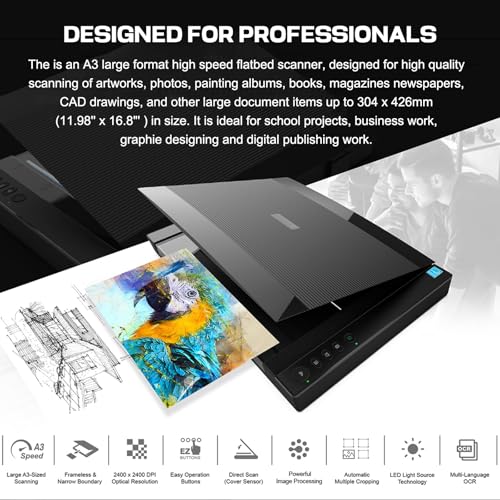 HMWOKPOT A3 Flatbed Scanner Model HMWOKPOT-2400DPI, 2400 dpi, USB Connection, Document and Photo Scanner