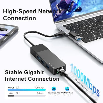 ALL-LUCKY Ethernet USB Hub 4-Port with Gigabit Network Interface