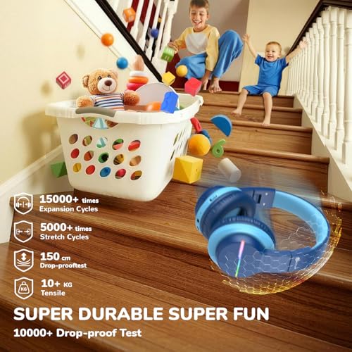 iClever BTH12 Kids Bluetooth Headphones Wireless, 85 Hours Playtime, 74/85dBA Volume Limitation, Bluetooth 5.2 Connectivity, Over Ear, Detachable Audio Cable, Comfortable Design, Blue