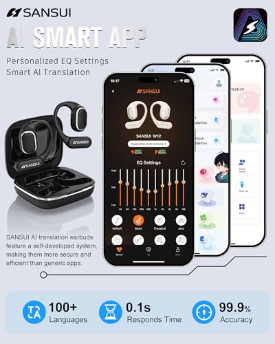 SANSUI W12 6-in-1 Bluetooth 6.0 Translation Earbuds Wireless with Active Noise Cancellation