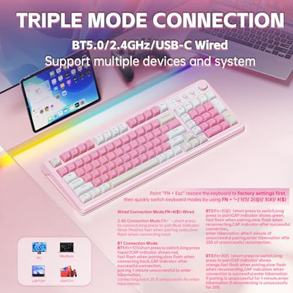 AULA 99 Key Keyboard S99 Bluetooth USB-C Water-Resistant Pink