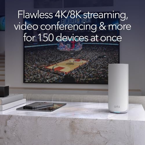 NETGEAR Orbi 870 Series Tri-Band WiFi 7 Mesh System (RBE873) - Router + 2 Satellite Extenders, Security Features, Up to 21 Gbps, Covers Up to 9,000 Sq. Ft., Supports 150 Devices