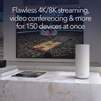 NETGEAR Orbi 870 Series Tri-Band WiFi 7 Mesh System (RBE873) - Router + 2 Satellite Extenders, Security Features, Up to 21 Gbps, Covers Up to 9,000 Sq. Ft., Supports 150 Devices