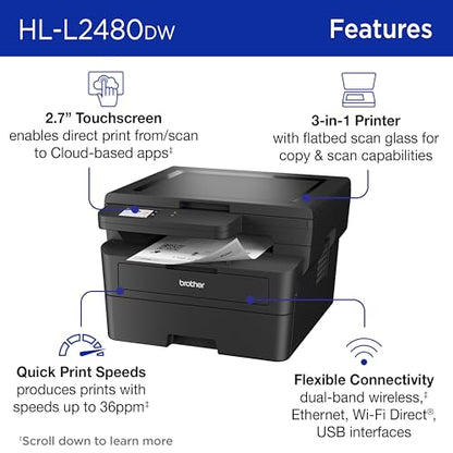 Brother HL-L2480DW Laser Multifunction Printer Monochrome 1200 x 1200 DPI