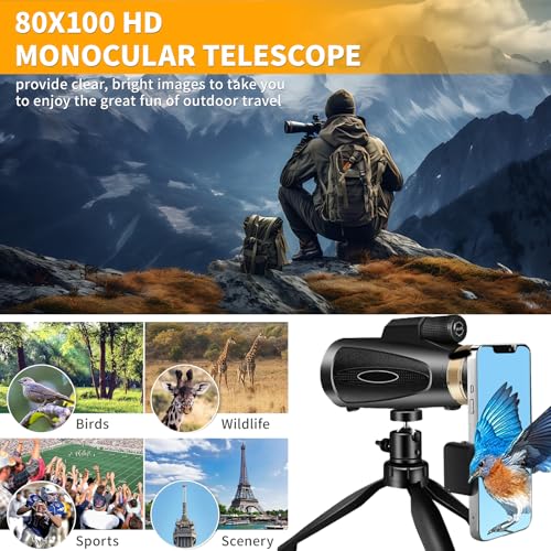 ASxmhGo 80x100 GTTY555 Monocular HD Manual Focus