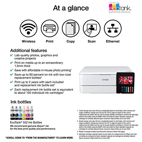 Epson EcoTank ET-8500 4800x1200 Inkjet Printer, All-in-One Photo Printer, Wireless, Color Output