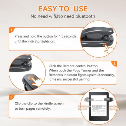 PPTSLID E-Reader Page Turner for Kindle, iPad, and Tablets - Remote Control Accessory - Black