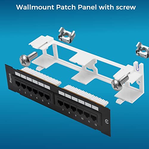 Rapink 12 Port Cat6 Patch Panel 10G Support Network Patch Panel UTP 10-Inch Wall Mount 1U